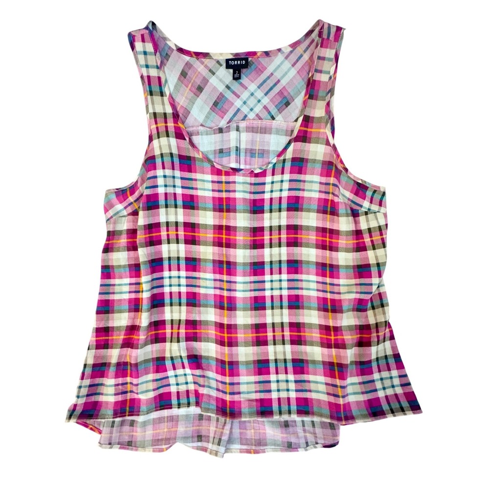 Torrid Womens Plus Size 2 Pink Plaid Sleeveless Scoop Neck Tank Top Blouse